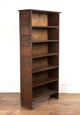 Lot 94 - Arts and Crafts oak and stained pine, narrow...