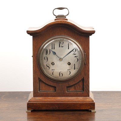 Lot 69 - Oak cased mantel clock German, silvered convex...