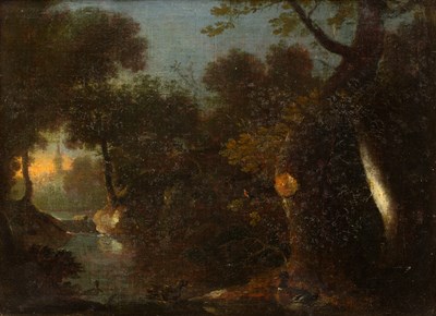 Lot 382 - 17th century Dutch school A wooded river...