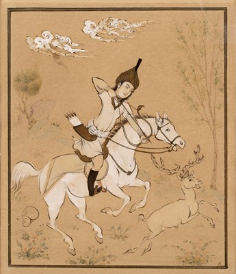 Lot 377 - Watercolour miniature in the manner of Hossein...