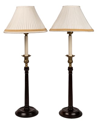 Lot 485 - A pair of George III style Corinthian column table lamps