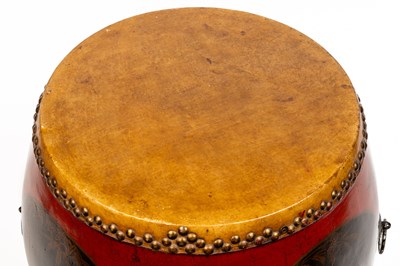 Lot 39 - An red and black lacquered temple drum