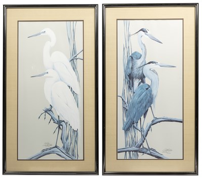 Lot 106 - Art Lamay, 20th century American School, a pair of lithographs of herons on stumps
