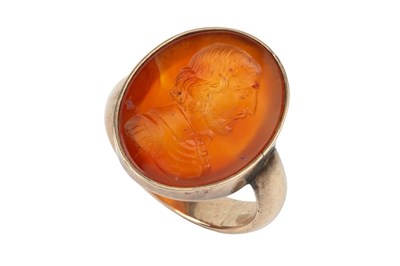 Lot 319 - A 19th century carnelian seal ring, the oval...