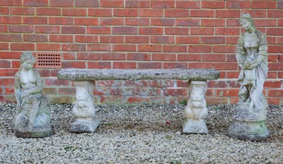 Lot 1168 - A garden bench and two female sculptures