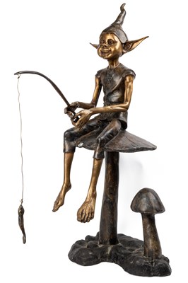 Lot 1278 - A bronze sculpture of a fishing pixie