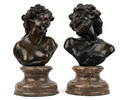 Lot 533 - A pair of 19th century bronze Bacchanalia busts