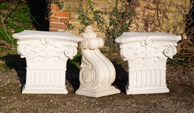 Lot 1163 - A pair of plaster composite capitals and a fibreglass corbel bracket