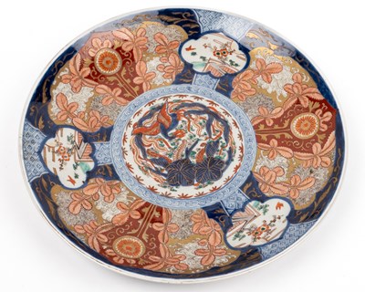 Lot 47 - Two similar Imari chargers together with three further items of Imari porcelain
