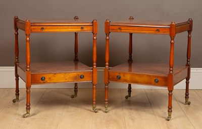 Lot 382 - A pair of yew wood two-tier bedside tables