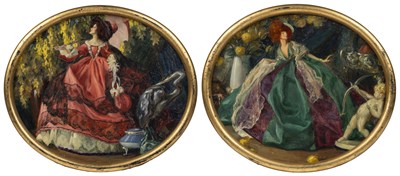 Lot 372 - A pair of Continental oil paintings of society beauties at play