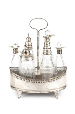 Lot 269 - A George III silver oval condiment stand, with...