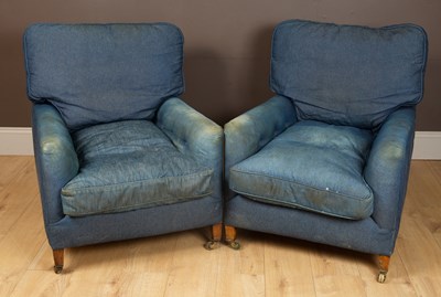 Lot 40 - A pair of Howard style deep armchairs