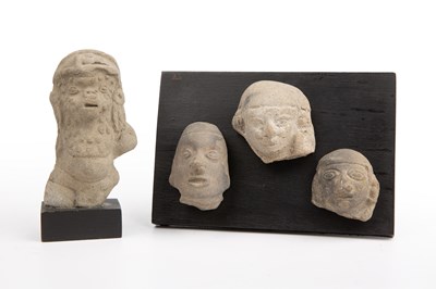 Lot 141 - Four pre Columbian pottery heads 6cm x 5cm