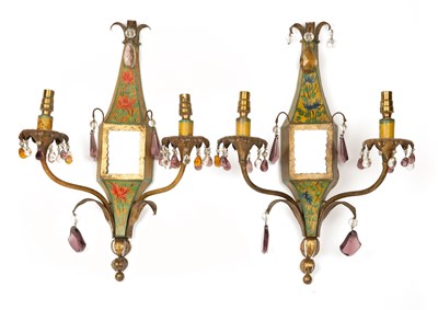 Lot 1041 - A pair of French toleware twin-branch bracket wall lights