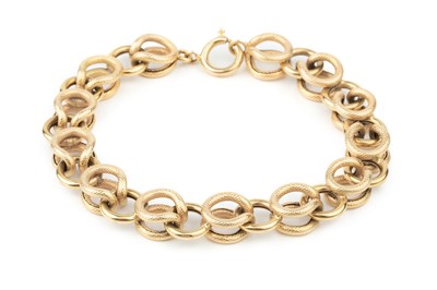 Lot 327 - An 18ct gold bracelet, formed of textured...