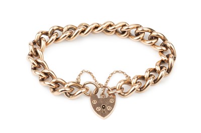 Lot 328 - A 9ct gold curb link bracelet, with padlock...