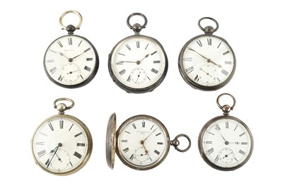 Lot 399 - Four silver open face pocket watches, each...