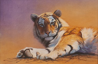 Lot 285 - Justin Tew (b.1969) 'Study of a tiger', oil on...