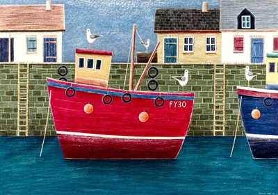 Lot 394 - Simon Hart (b.1969) Boats on the Beach signed...