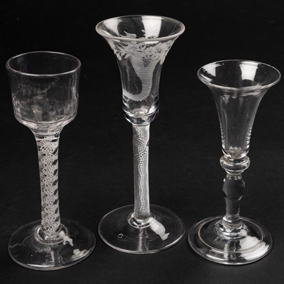 Lot 209 - Two 18th century wine or cordial glasses and a further glass