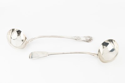 Lot 656 - A George IV silver King's pattern soup ladle,...