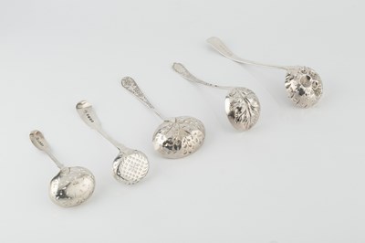 Lot A George III silver sifter spoon, with foliate...