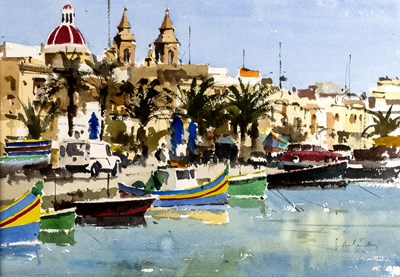 Lot 397 - John Yardley (b.1933) Marsaxlokk Waterfront,...