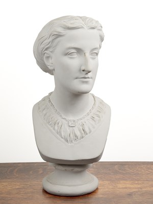 Lot 41 - Plaster bust of a lady on a circular socle,...