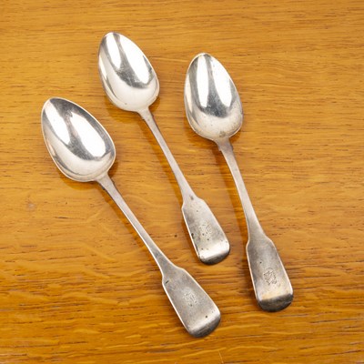 Lot 481 - Three George IV Irish silver spoons each with...