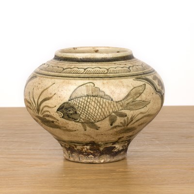 Lot 125 - Cizhou-type small ovoid vase Chinese painted...