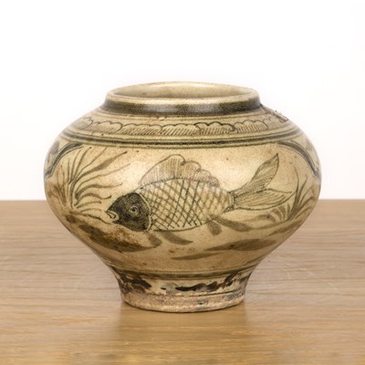 Lot 125 - Cizhou-type small ovoid vase Chinese painted...