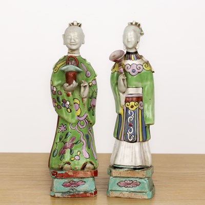 Lot 144 - Two standing famille verte figures Chinese,...