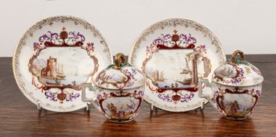 Lot 305 - Pair of Meissen small chocolate cups and...