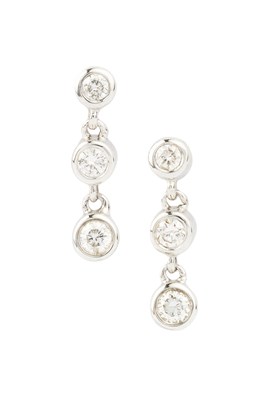 Lot 343 - A pair of 18ct white gold and diamond earrings,...