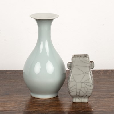 Lot 473 - Small cracked ice glaze vase and a green glaze...