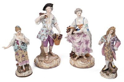 Lot 376 - A pair of 19th century Meissen figures together with a pair of German pottery figures