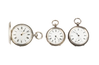 Lot 403 - A silver hunter pocket watch, with engine...