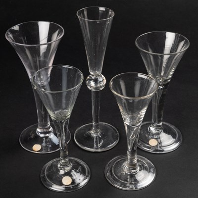 Lot 203 - Five antique wine glasses