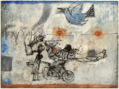 Lot 414 - Douglas Portway (1923-1993) Bird and Cyclist,...