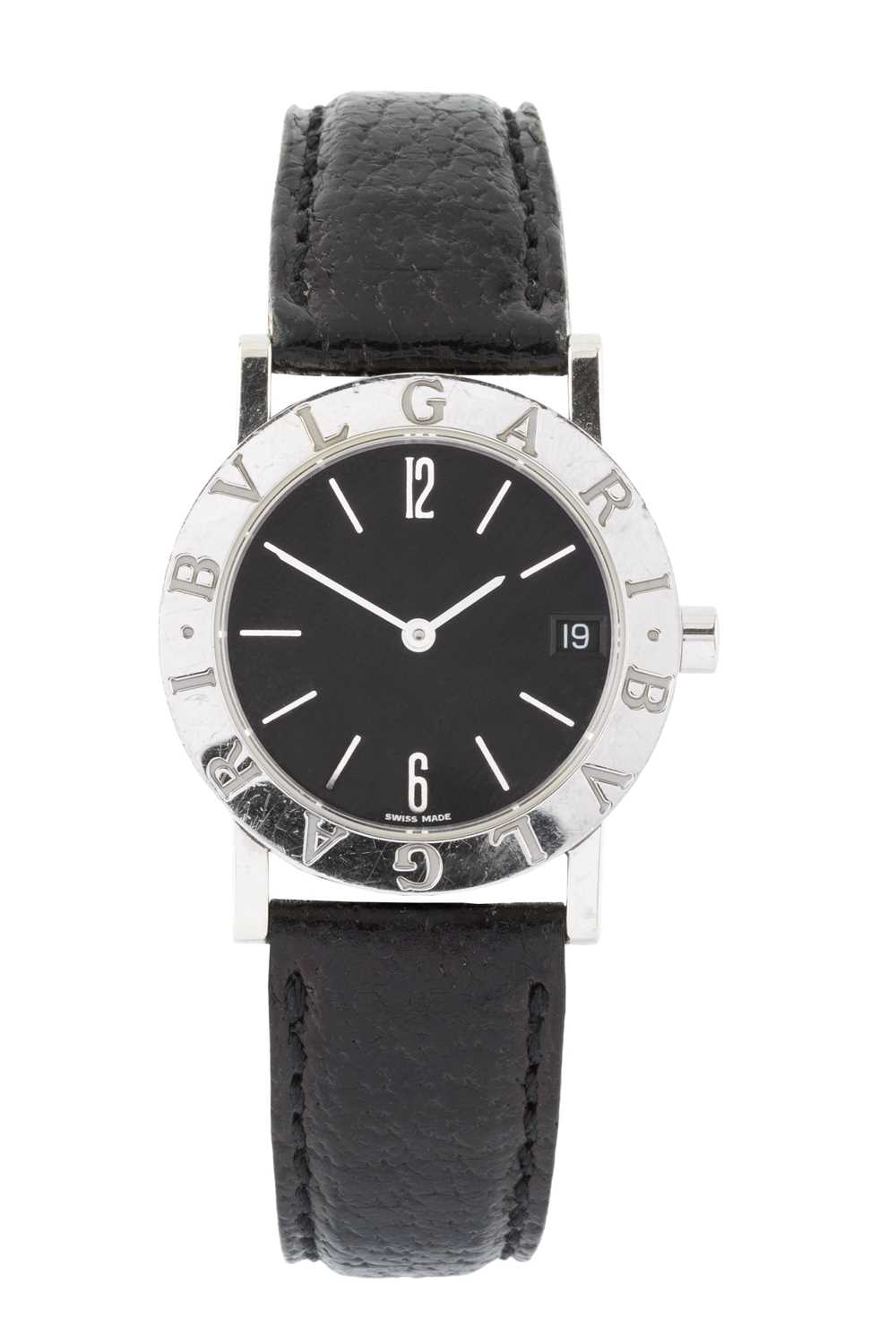 Lot 437 - A steel wristwatch by Bulgari, the black dial...