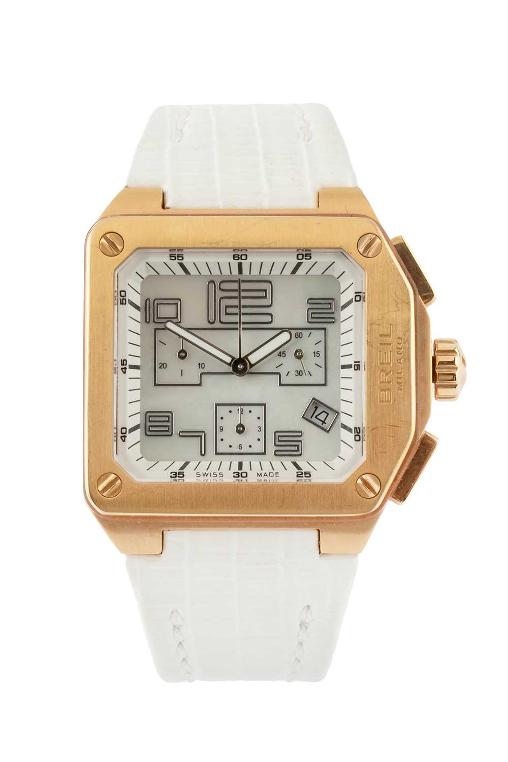 Lot 439 - A gilt metal chronograph by Breil, the...