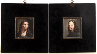 Lot 129 - Two miniature oil portraits 'Pietro Testa' and...