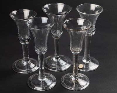 Lot 169 - Five antique wine glasses
