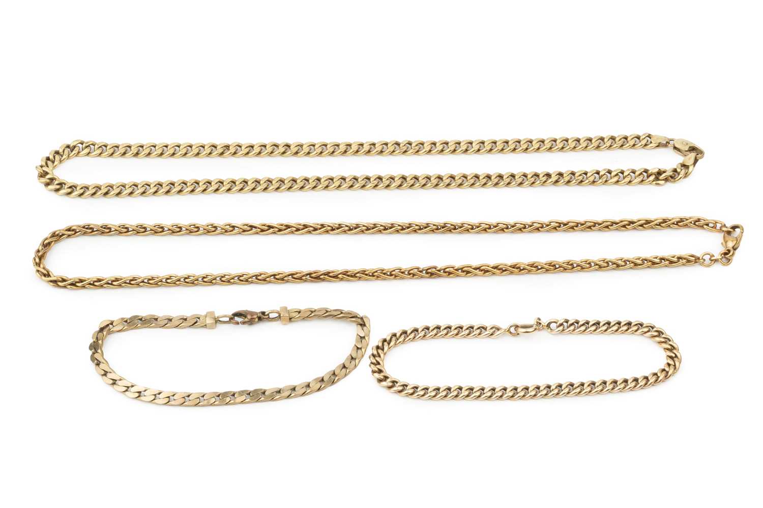 Lot 51 - A yellow metal curb link necklace, 42cm long,...