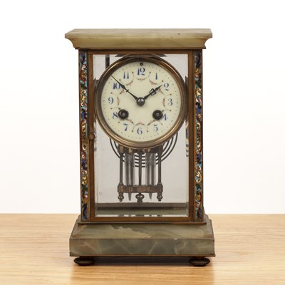 Lot 45 - Four glass mantel clock French, enamel dial...