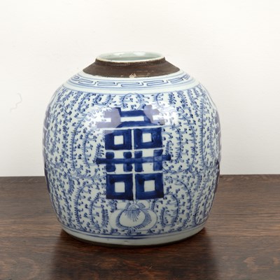 Lot 409 - Large blue and white ginger jar Chinese, 19th...