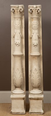 Lot 1249 - A pair of carved stone chimneypiece support pilasters