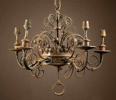 Lot 1130 - An iron wire work chandelier