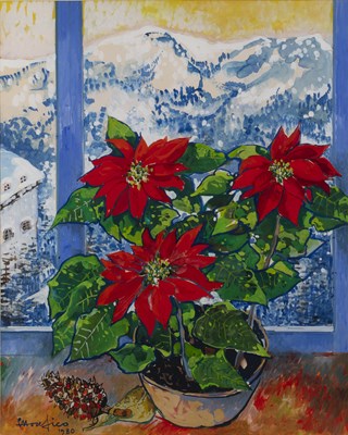 Lot 356 - Ettore Fico (1917-2004) Poinsettias against a...